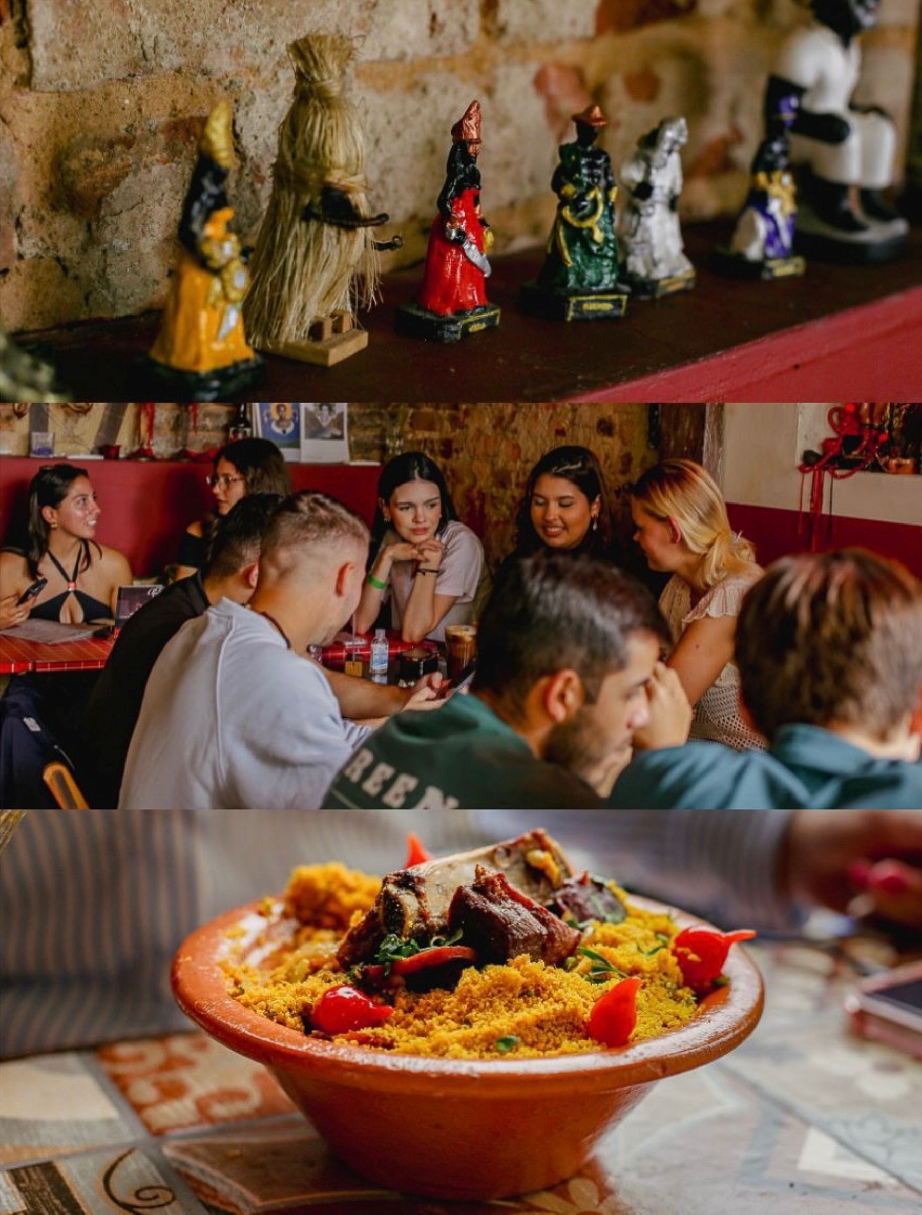 Gruppebildet. Folk på en brasiliansk restaurant. 