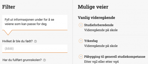 Skjermdump av tjenesten Veien til studiekompetanse.