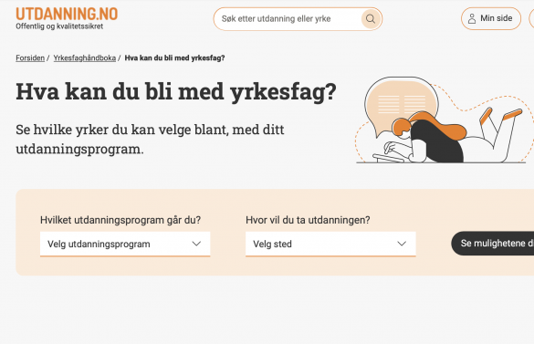 Skjermdump av verktøyet Dine muligheter med yrkesfag på Utdanning.no.