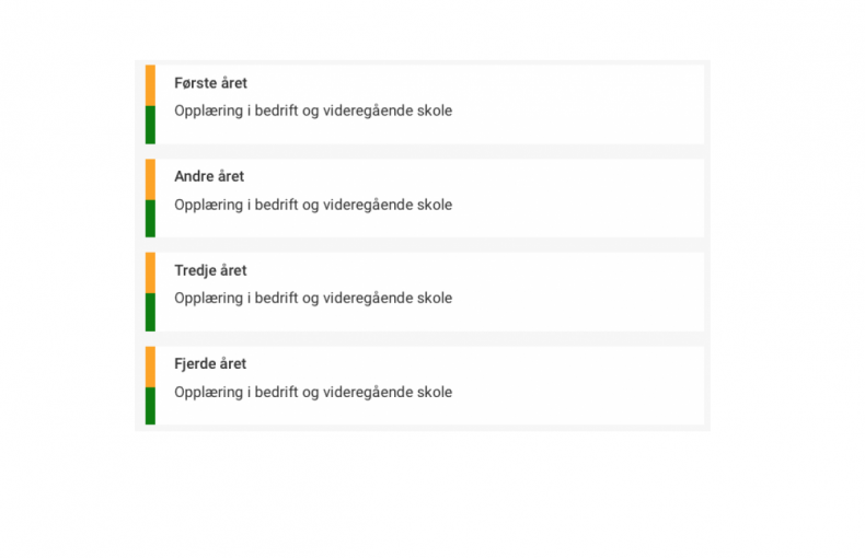 Skjermdump fra verktøyet Veien til fagbrev. Viser organiseringen av opplæringen i TAF/YSK.