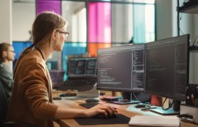 Kvinne jobber på datamaskin