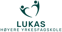 Logo Lukas høyere yrkesfagskole, to menneskefigurer danner et hjerte